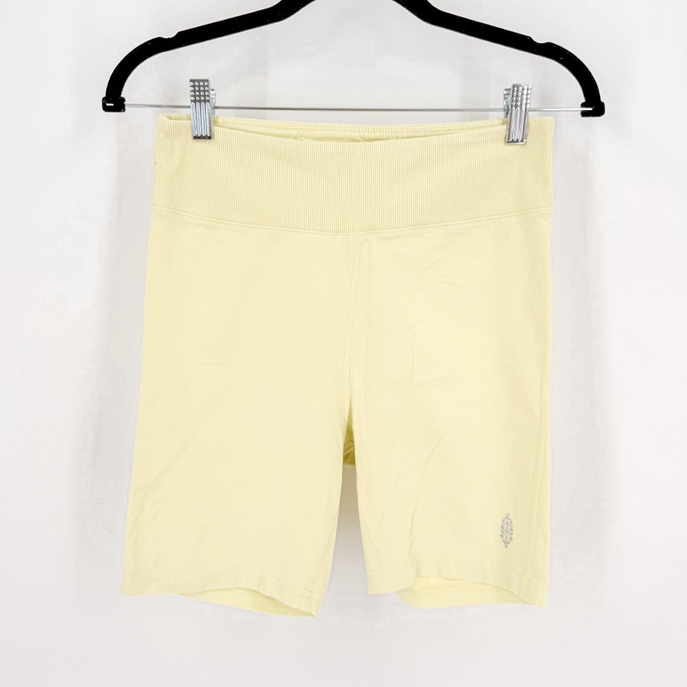 Free People Pale Yellow High-Rise Bike Shorts